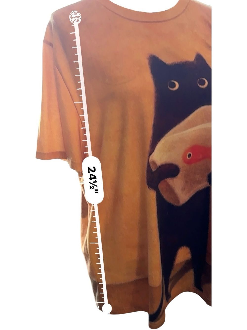 Cute Black Cat Holding Fish Graphic T-Shirt Oversized 2XL Kawaii Tee - Picture 6 of 9